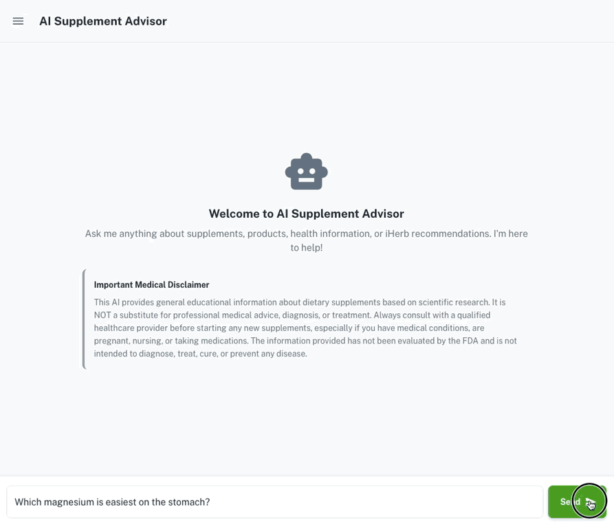AI Supplement Advisor Demo - See the AI in action